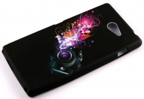 Силиконов гръб ТПУ за Sony Xperia M2 D2303 S50h черен с лилави пеперуди